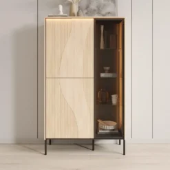 Meubella - Fontello - Vitrinekast - Eikenpatroon - 92x34x157 cm