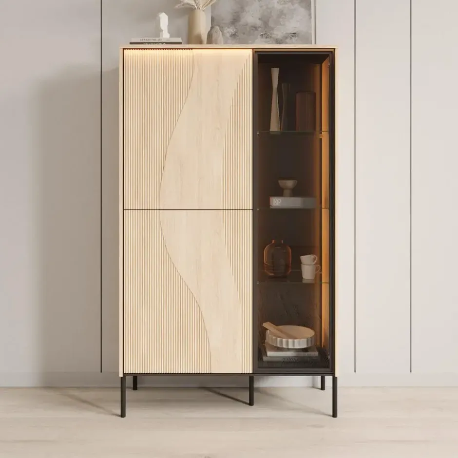 Meubella - Fontello - Vitrinekast - Eikenpatroon - 92x34x157 cm