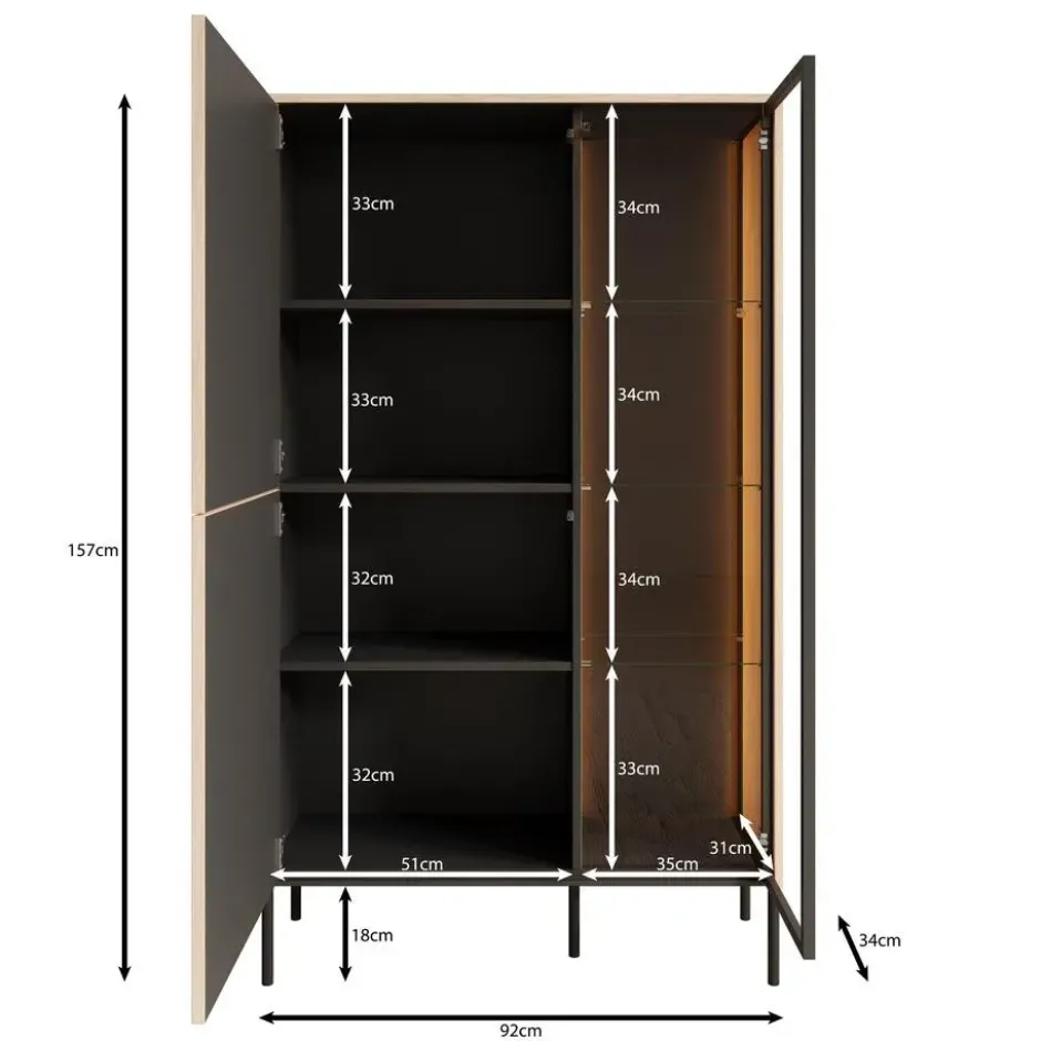 Meubella - Fontello - Vitrinekast - Eikenpatroon - 92x34x157 cm