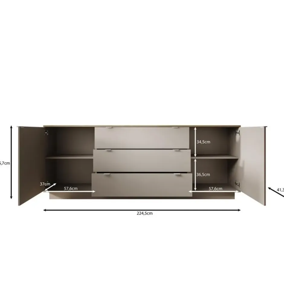 Meubella - Galeno - Dressoir - Beige - 225x41x86 cm