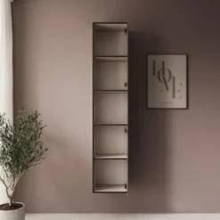 Meubella - Gelvio - Vitrinekast met glas - Beige - 35x32x168 cm