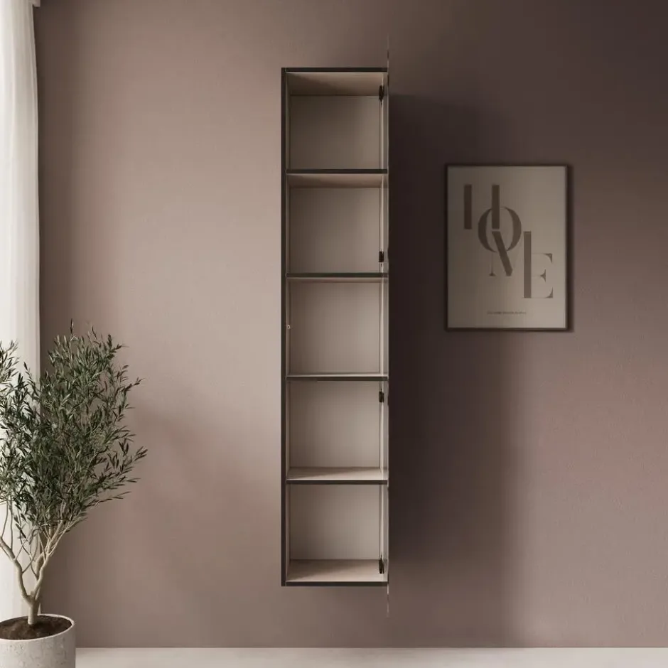 Meubella - Gelvio - Vitrinekast met glas - Beige - 35x32x168 cm