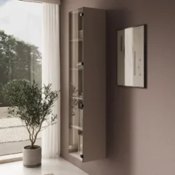 Meubella - Gelvio - Vitrinekast met glas - Beige - 35x32x168 cm