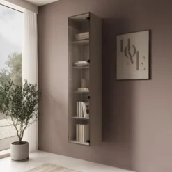 Meubella - Gelvio - Vitrinekast met glas - Beige - 35x32x168 cm