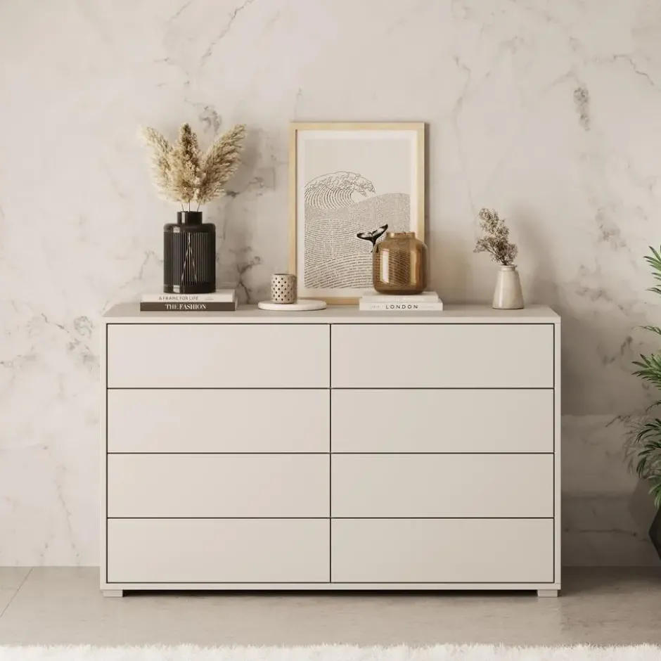 Meubella - Gideon - Ladekast 8 lades - Beige - 120x41x93 cm