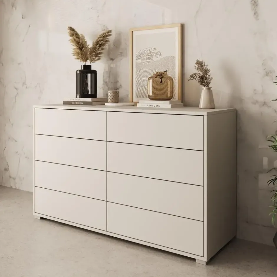 Meubella - Gideon - Ladekast 8 lades - Beige - 120x41x93 cm