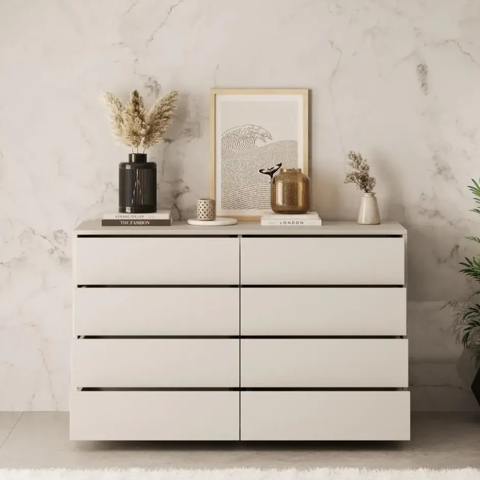 Meubella - Gideon - Ladekast 8 lades - Beige - 120x41x93 cm