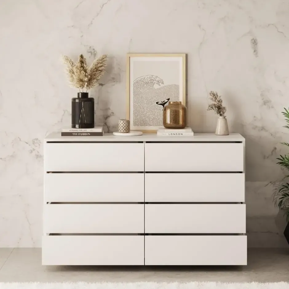 Meubella - Gideon - Ladekast 8 lades - Wit - 120x41x93 cm