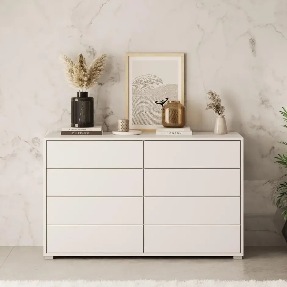 Meubella - Gideon - Ladekast 8 lades - Wit - 120x41x93 cm