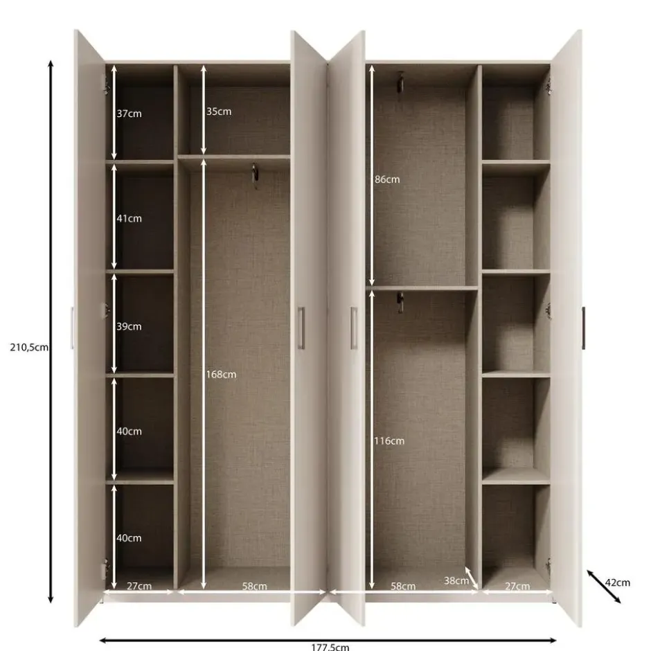 Meubella - Havron - Kledingkast 4 deurs - Wit - 178x42x211 cm