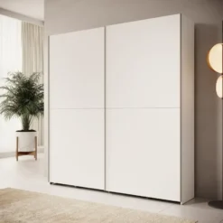 Meubella - Helvar - Kledingkast met schuifdeuren - Wit - 200x39x211 cm