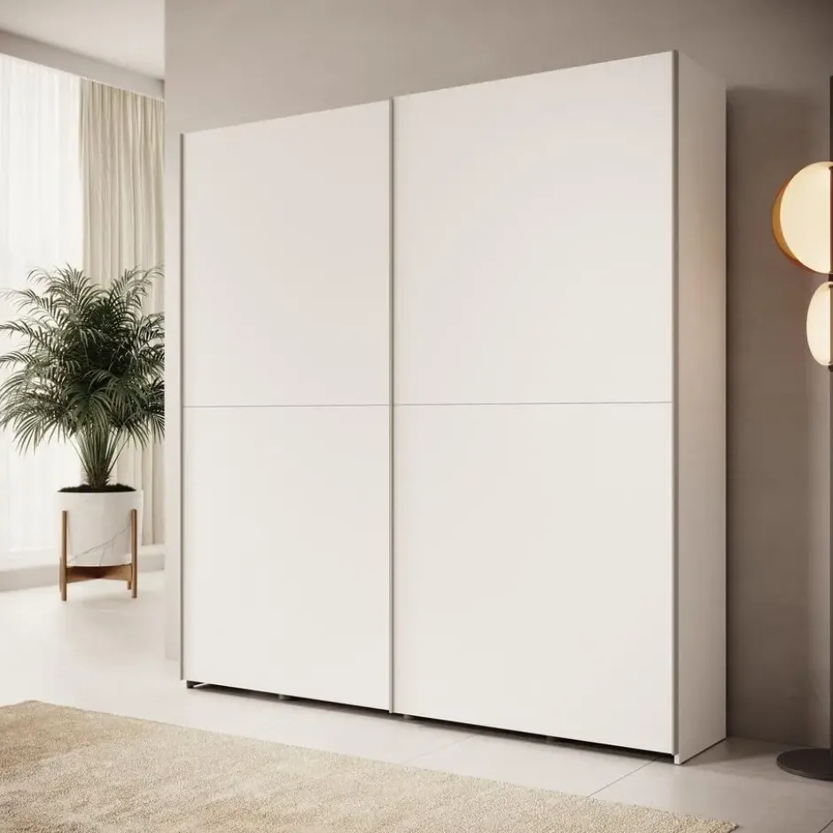 Meubella - Helvar - Kledingkast met schuifdeuren - Wit - 200x39x211 cm