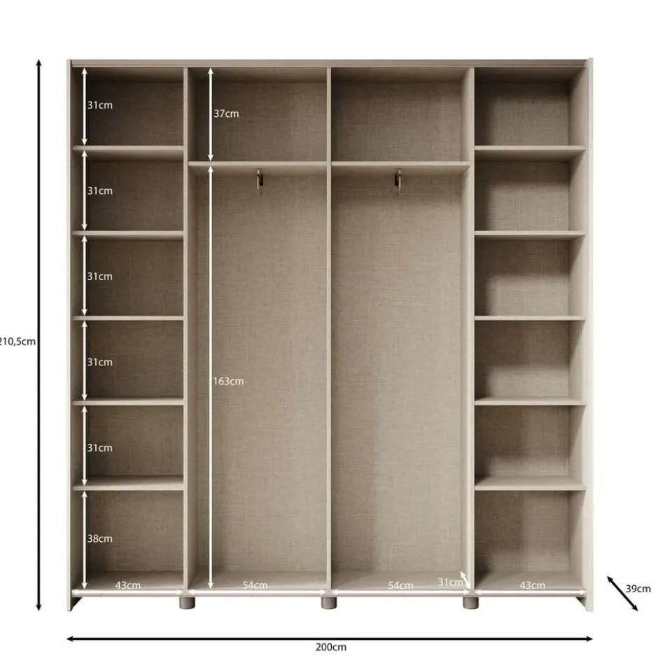 Meubella - Helvar - Kledingkast met schuifdeuren - Wit - 200x39x211 cm