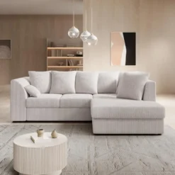 Meubella - Hoekbank Alfort - Beige - Ribstof - Rechts