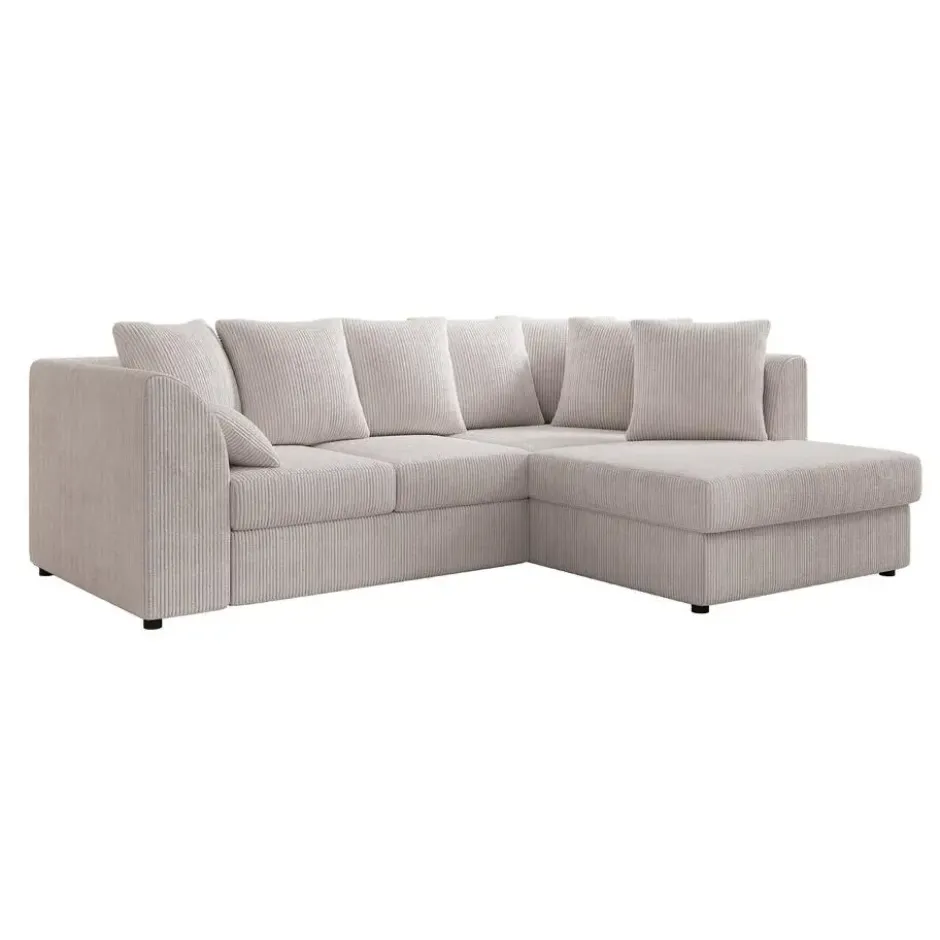 Meubella - Hoekbank Alfort - Beige - Ribstof - Rechts