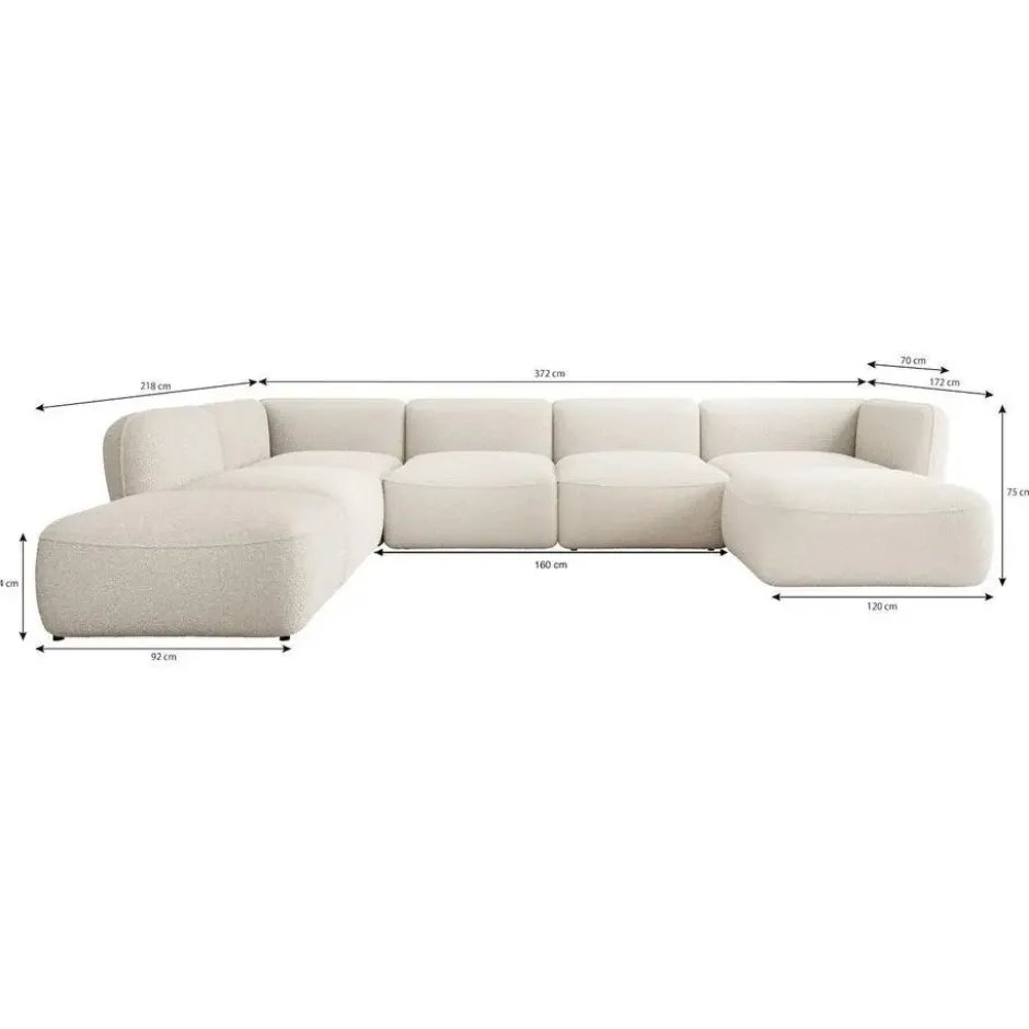 Meubella - Hoekbank Caesar - Beige - Teddy Boucle stof - Links