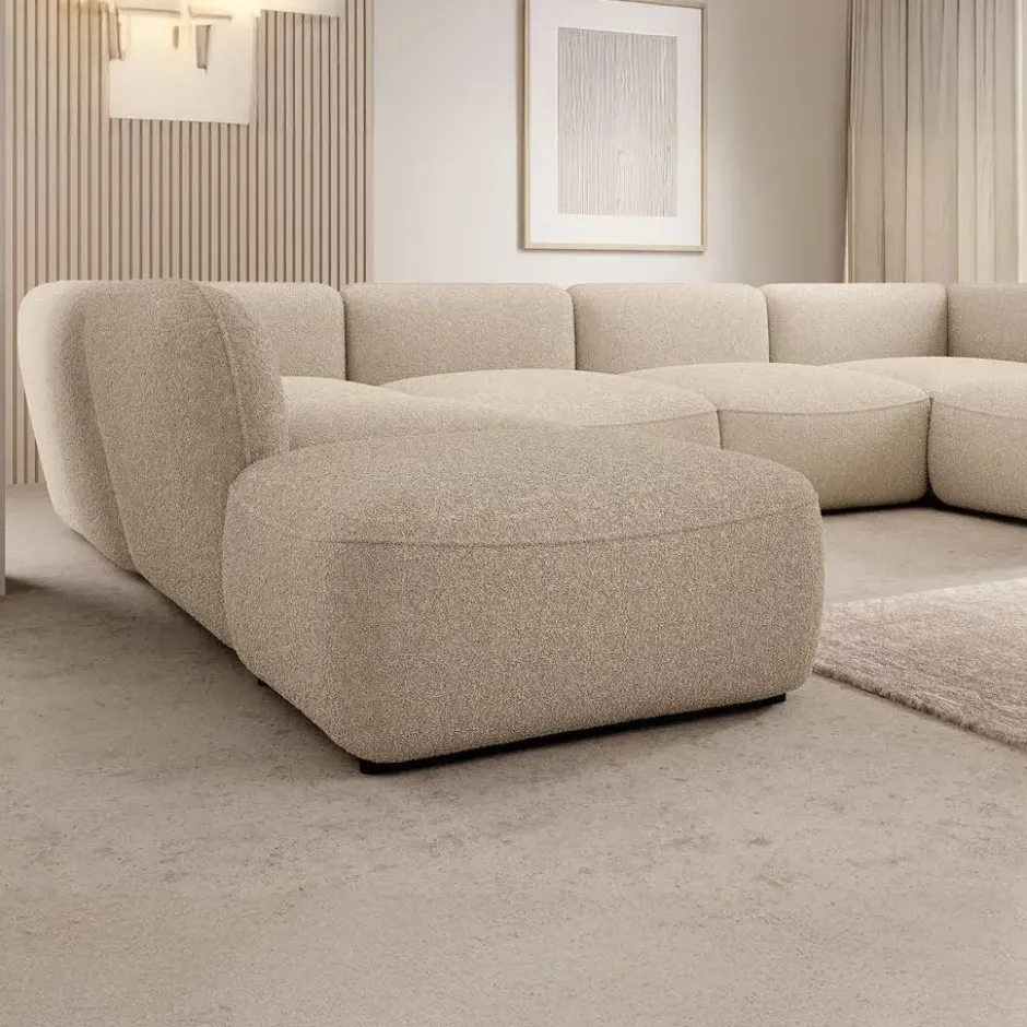 Meubella - Hoekbank Caesar - Beige - Teddy Boucle stof - Links