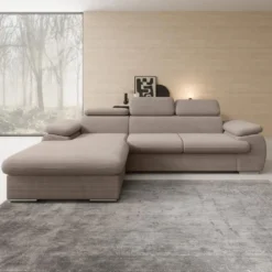 Meubella - Hoekbank Cordoba - Bruin - Ribstof - Links