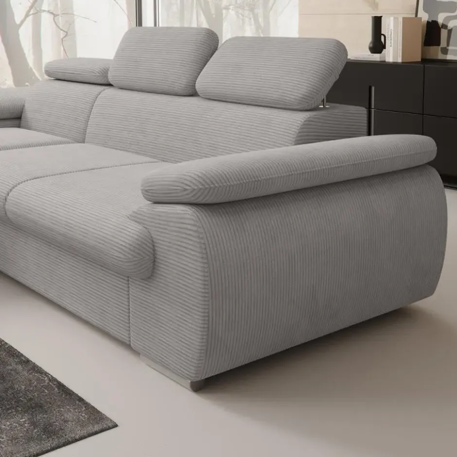 Meubella - Hoekbank Cordoba - Grijs - Ribstof - Links
