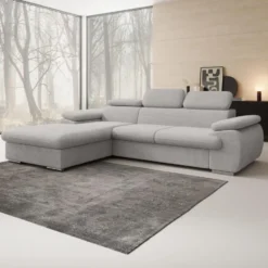 Meubella - Hoekbank Cordoba - Grijs - Ribstof - Links