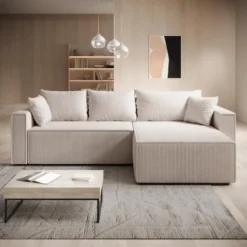 Meubella - Hoekbank Lawrence - Beige - Ribstof - Rechts
