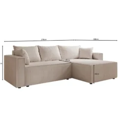 Meubella - Hoekbank Lawrence - Beige - Ribstof - Rechts
