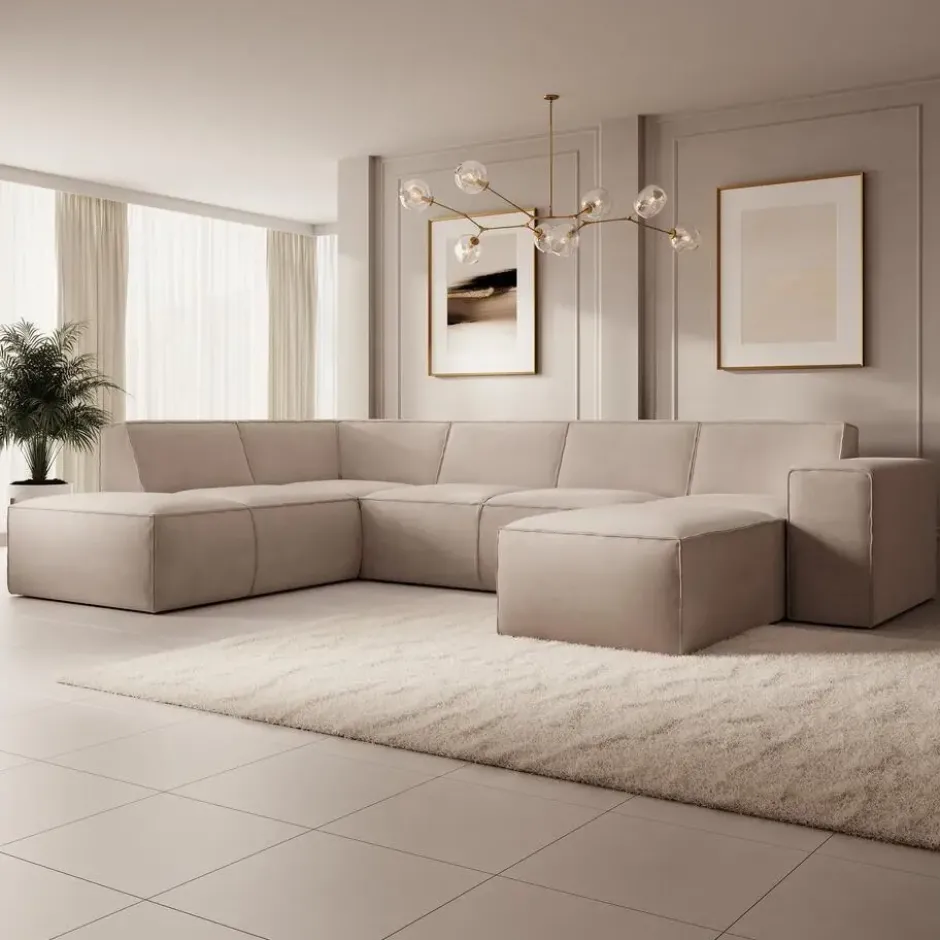 Meubella - Hoekbank Monet XL - Beige - Stof - Rechts