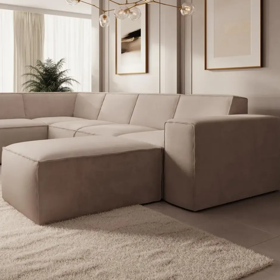 Meubella - Hoekbank Monet XL - Beige - Stof - Rechts