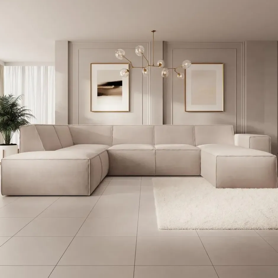 Meubella - Hoekbank Monet XL - Beige - Stof - Rechts