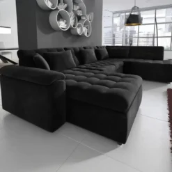 Meubella - Hoekbank Nicoreta - Zwart - Velvet - Links