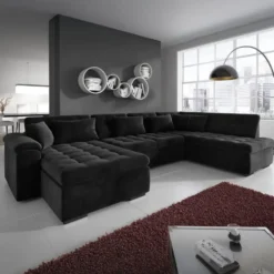 Meubella - Hoekbank Nicoreta - Zwart - Velvet - Links