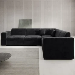 Meubella - Hoekbank Santana - Zwart - Velvet - Rechts