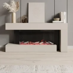 Meubella - Jumea - Elektrische sfeerhaard - Beige - 120x23x56 cm