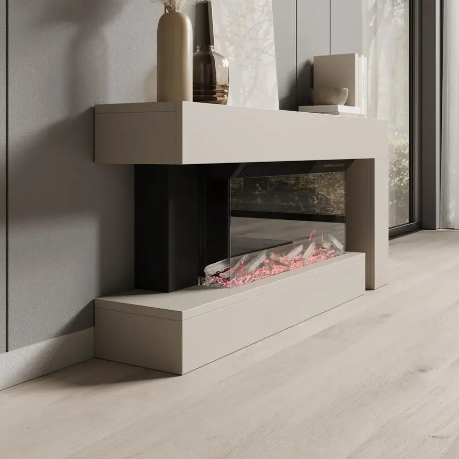 Meubella - Jumea - Elektrische sfeerhaard - Beige - 120x23x56 cm