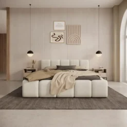 Meubella - Karisma - Tweepersoonsbed - Beige stof - 160x200 cm