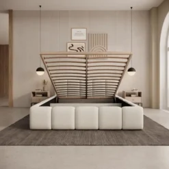 Meubella - Karisma - Tweepersoonsbed - Beige stof - 160x200 cm