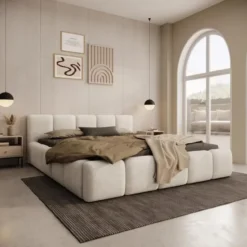 Meubella - Karisma - Tweepersoonsbed - Teddystof beige - 160x200 cm