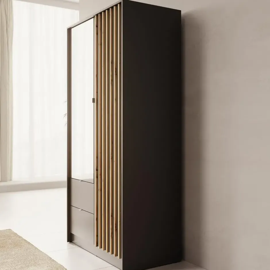 Meubella - Kavalli - Kledingkast met 2 deuren - Zwart - 102x55x201 cm