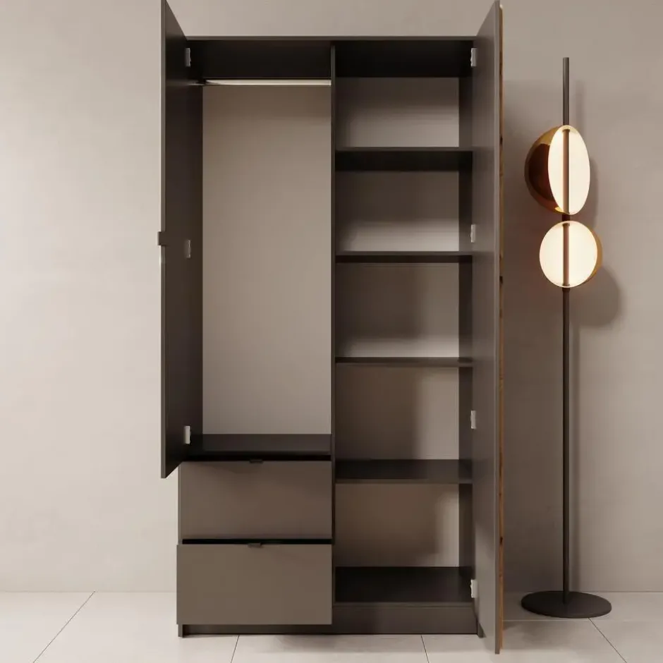 Meubella - Kavalli - Kledingkast met 2 deuren - Zwart - 102x55x201 cm