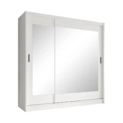 Meubella - Kledingkast Alcamo 2 - Wit - 205 cm - Met spiegel