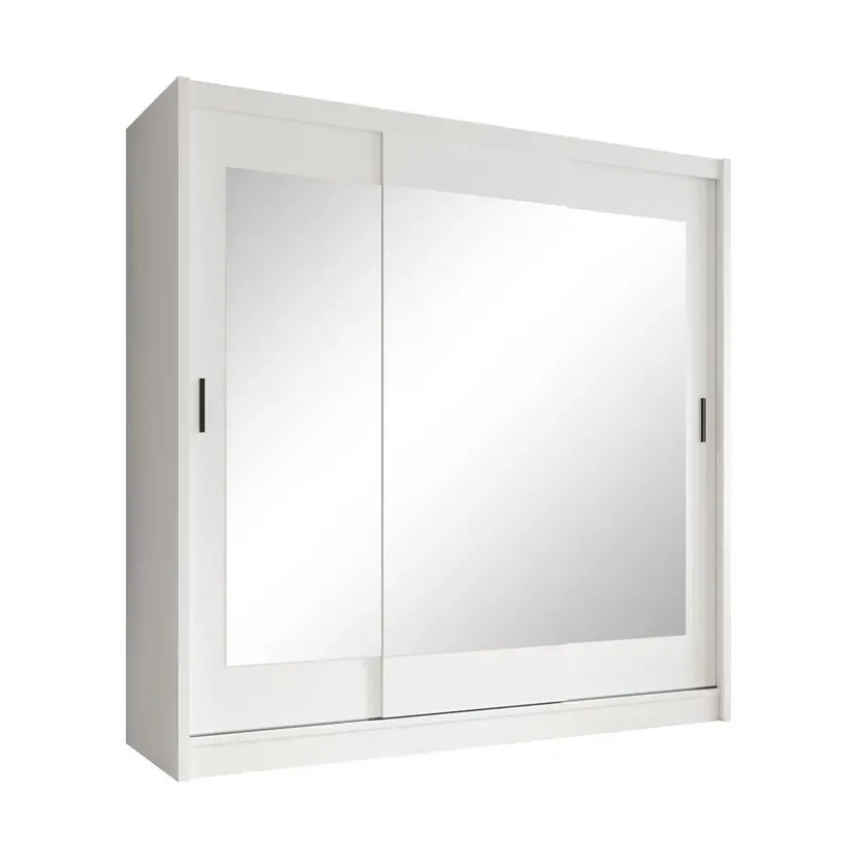 Meubella - Kledingkast Alcamo 2 - Wit - 205 cm - Met spiegel