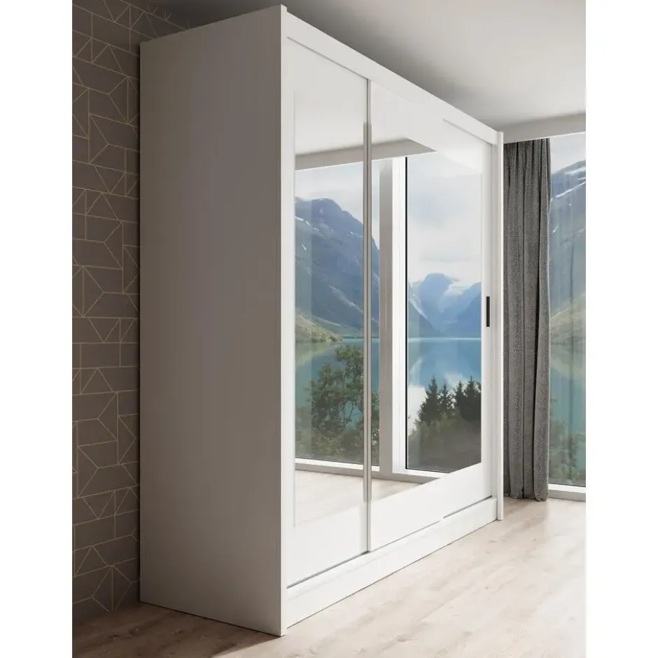 Meubella - Kledingkast Alcamo 2 - Wit - 205 cm - Met spiegel
