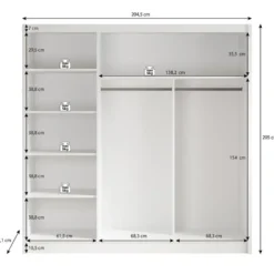 Meubella - Kledingkast Alcamo 2 - Wit - 205 cm - Met spiegel