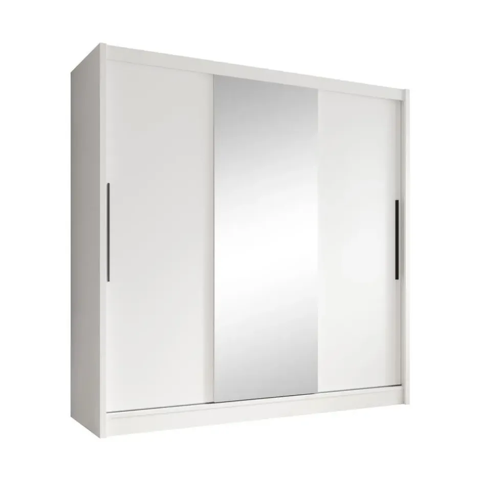 Meubella - Kledingkast Alcamo - Wit - 205 cm - Met spiegel