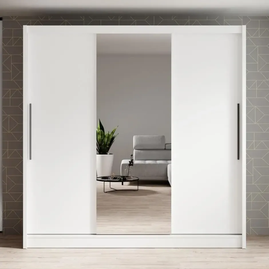 Meubella - Kledingkast Alcamo - Wit - 205 cm - Met spiegel