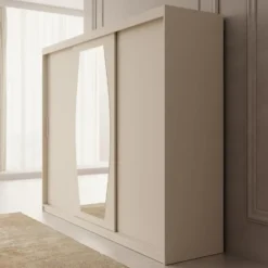 Meubella - Kledingkast Azai - Beige - 250 cm - Met spiegel