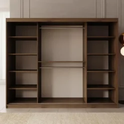 Meubella - Kledingkast Azai - Walnootpatroon - 250 cm - Met spiegel