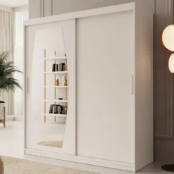 Meubella - Kledingkast Azai - Wit - 180 cm - Met spiegel