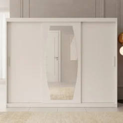 Meubella - Kledingkast Azai - Wit - 250 cm - Met spiegel