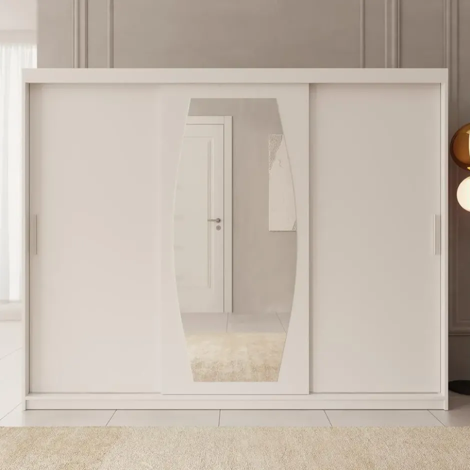 Meubella - Kledingkast Azai - Wit - 250 cm - Met spiegel
